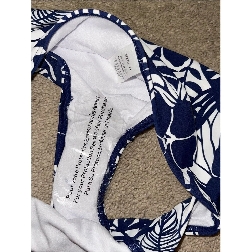NWT Girl’s Navy Floral and Leaf Design Bikini Set - Size 14